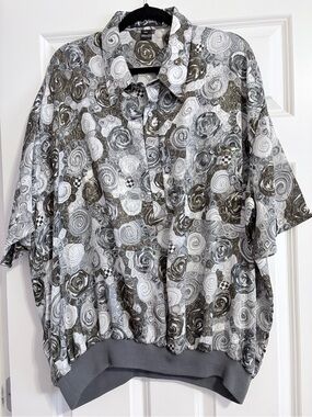 Men's Short-Sleeve Button Shirt by Alan  Stuart— Gray Swirl Print